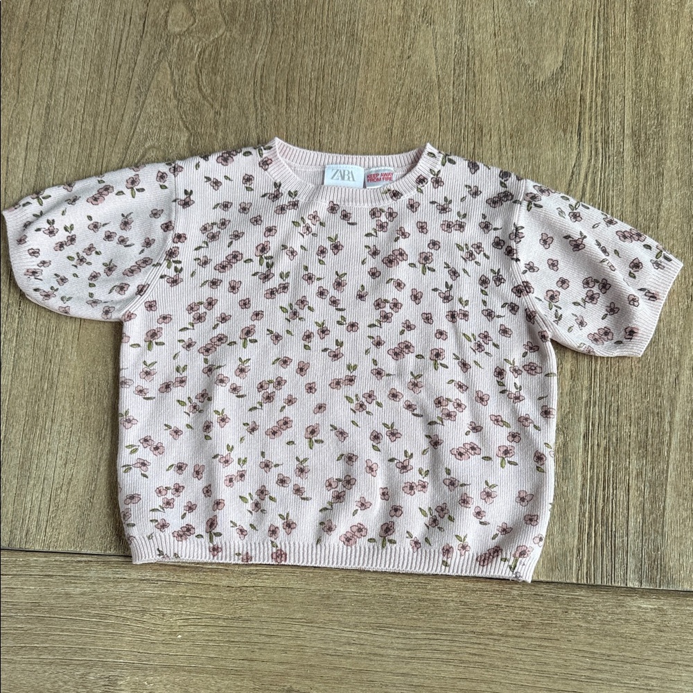 Zara Floral Knit Short Sleeve Top Size 3 Years